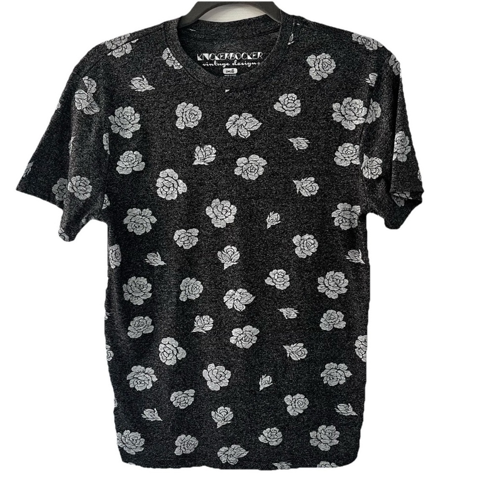 Knickerbocker Vintage Design Men’s T Shirt Gray with White Flowers